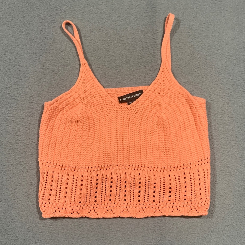 Streetwear Society Summer‎ Festival Knit Cropped Cami Tank Top Women L Pointelle
